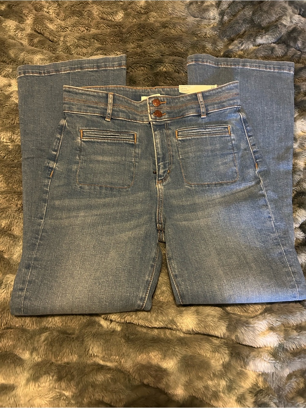 LOFT Light Blue Straight-Leg Jeans with Double Button Waist